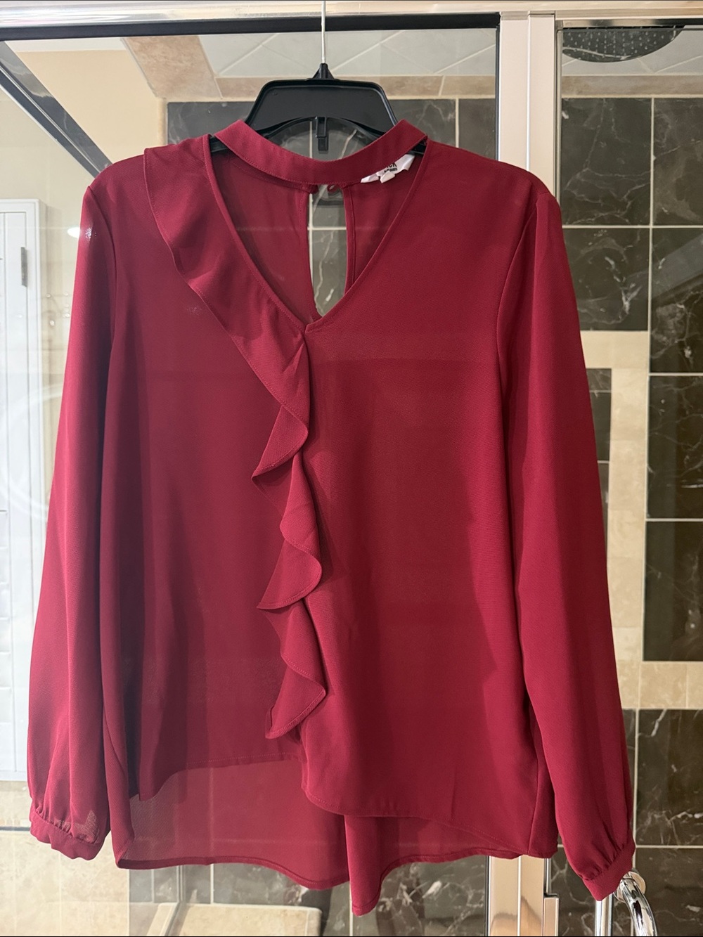 Jack by BB Dakota Wine Red Ruffle V-Neck Blouse